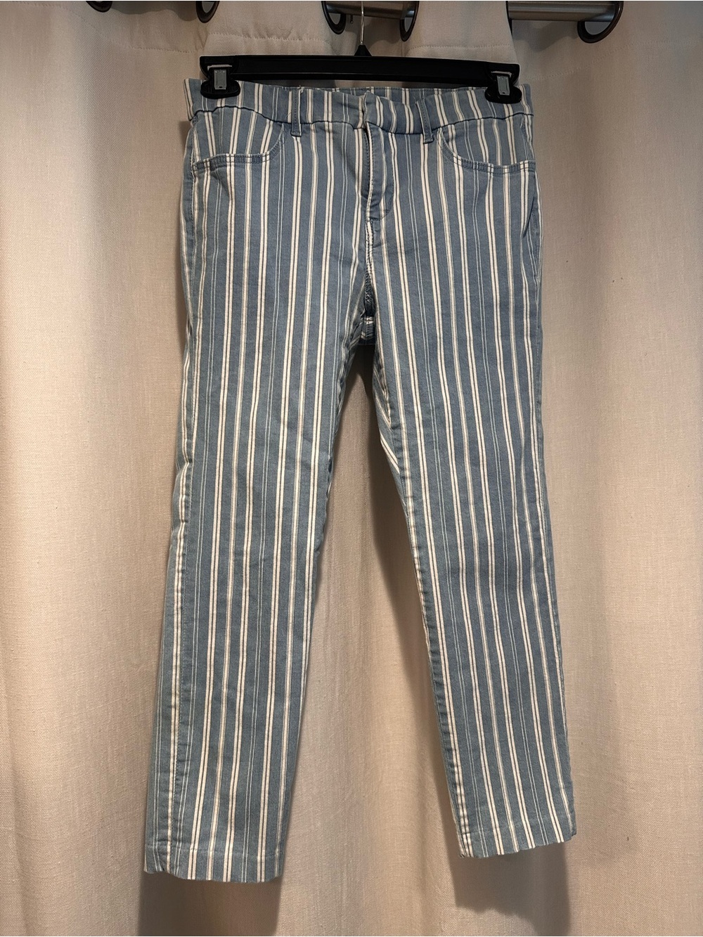 LOFT Blue & White Striped Ankle Skinny Pants
